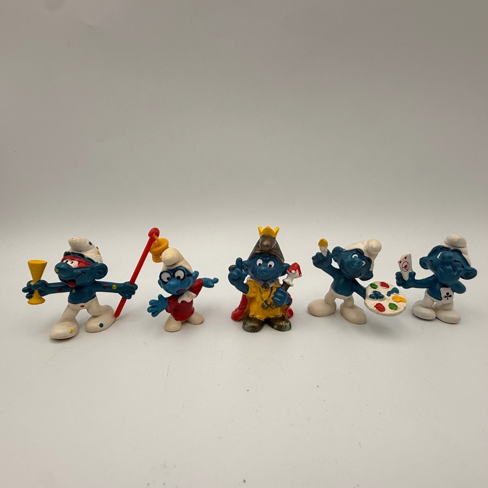Vintage Schleich Smurf Figures Lot of 5 Peyo 1977 1978 King Painter Magician
